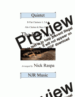 page one of The First Noel - Variations for Clarinet quintet (Bb Cl 1,2,3, Alto & Bass)