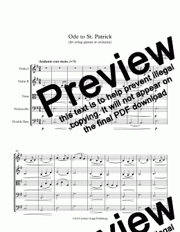 page one of Ode to St Patrick (for string quintet or orchestra) - Score and parts