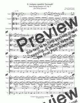 page one of Haydn - II. Andante cantabile 'Serenade' from String Quartet in F, Op. 3 (for String Quartet)