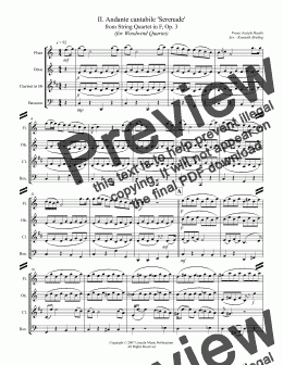 page one of Haydn - II. Andante cantabile 'Serenade' from String Quartet in F, Op. 3 (for Woodwind Quartet)