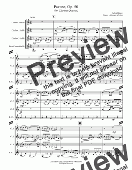 page one of Faure - Pavane, Op. 50 (for Clarinet Quartet)