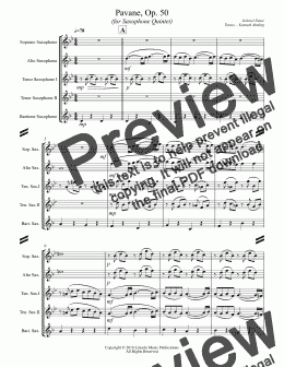 page one of Faure - Pavane, Op. 50 (for Saxophone Quintet SATTB)