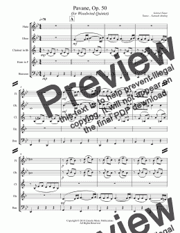 page one of Faure - Pavane, Op. 50 (for Woodwind Quintet)