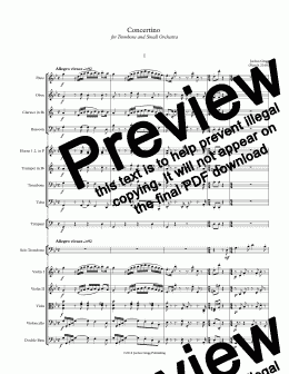 page one of Concertino for Trombone and Small Orchestra - Score and parts