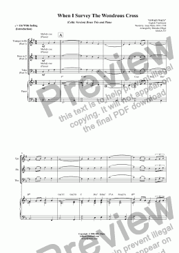 page one of When I Survey The Wondrous Cross (Celtic Version) Brass Trio and Piano