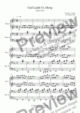 page one of God Leads Us Along - Piano Four Hands