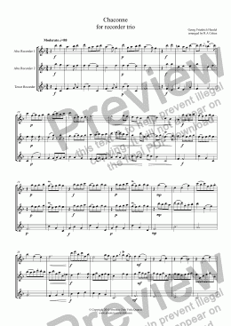 page one of Handel - CHACONNE for recorder trio