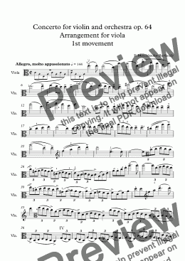 page one of F. Mendelssohn Bartholdy Concerto for violin and orchestra op. 64 arr. for viola 1st movement