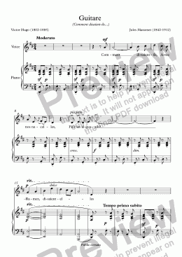 page one of Guitare  (Jules Massenet / Victor Hugo)