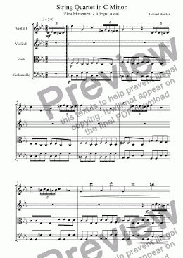 page one of String Quartet in C Minor, First Movement ("The Relentless")