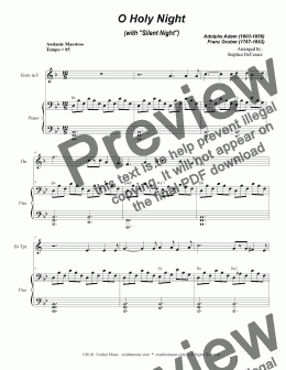 page one of O Holy Night (with "Silent Night" - Duet for Bb-Trumpet & French Horn)