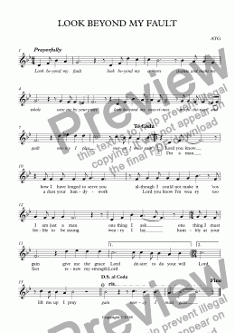 page one of LOOK BEYOND MY FAULT - Full Score