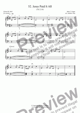 page one of Jesus Paid It All - Really Easy Piano 52