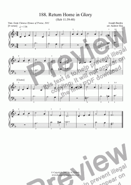 page one of Return Home in Glory - Really Easy Piano 188