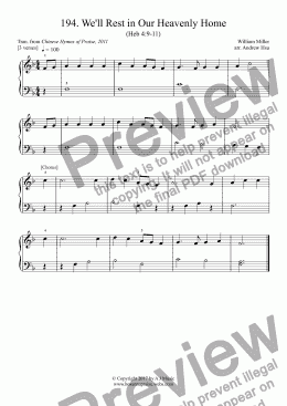 page one of We'll Rest in Our Heavenly Home - Really Easy Piano 194