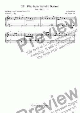 page one of Flee from Worldly Desires - Really Easy Piano 221