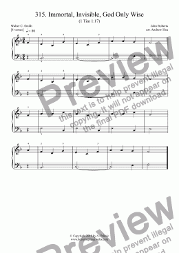 page one of Immortal, Invisible, God Only - Really Easy Piano 315