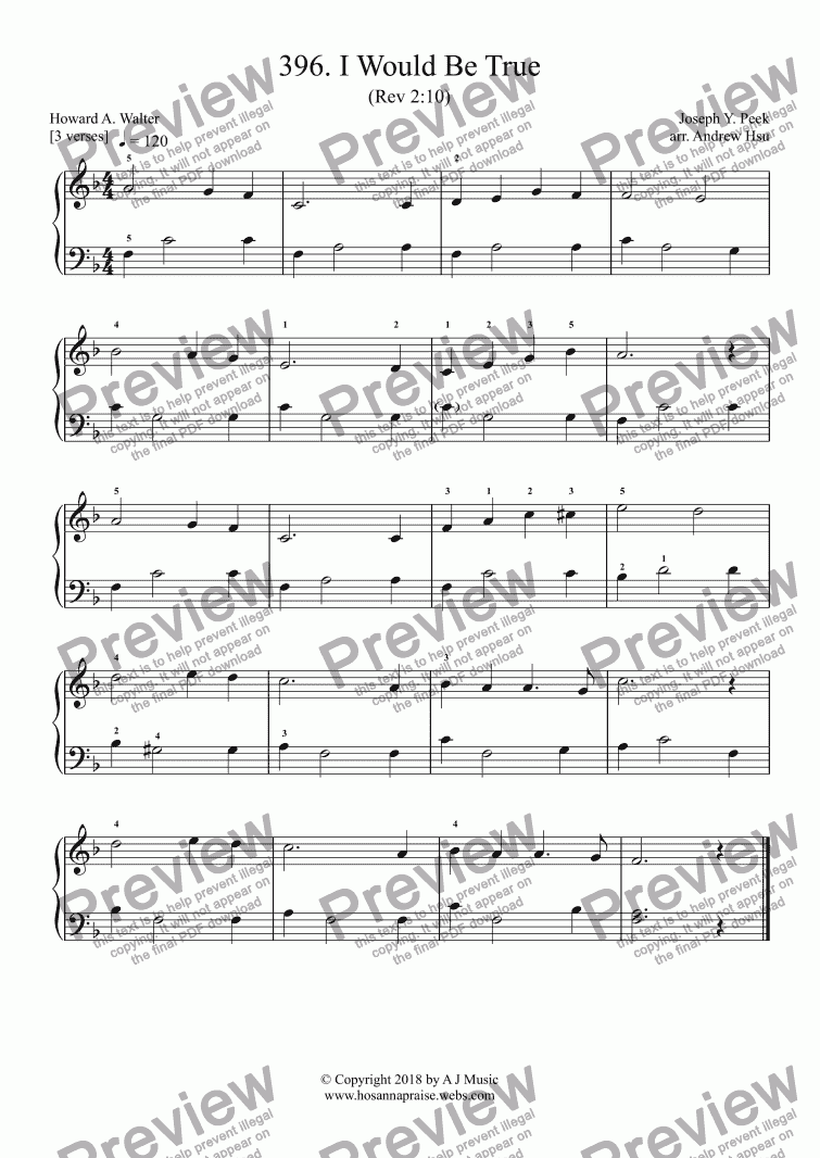 I Would Be True - Really Easy Piano 396 - Download Sheet Music PDF