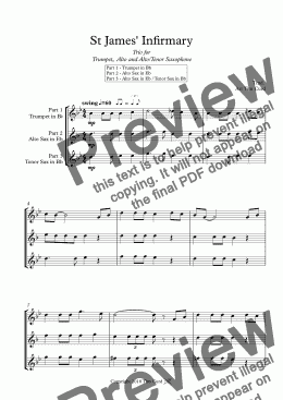 page one of St James' Infirmary for Trio for Trumpet, Alto Sax and Alto/Tenor sax