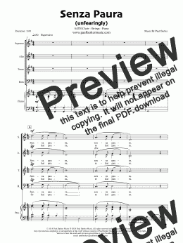 page one of Senza Paura (SATB Choir - Piano)