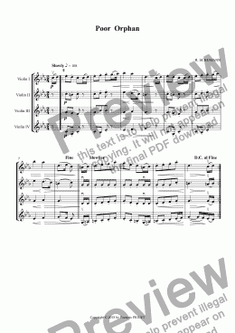 page one of SCHUMANN: Poor  Orphan, arranged for Violins 4tet