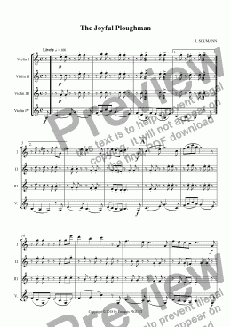 page one of SCHUMANN: The Joyful Ploughman, arranged for Violins 4tet