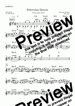 page one of Borodin - Polovtsian Dances  - Prince Igor - Polovetsian Dances  - Danses polovtsiennes  - Polowetzer Tänze Fürst Igor - Danzas polovtsianas  El Príncipe Ígor - だったん人の踊り 『イーゴリ公』 -  Половецкие пляски - PDF - leadsheet with chords 