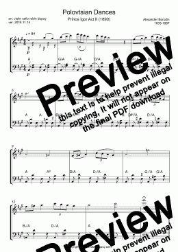 page one of Borodin - Polovtsian Dances - Prince Igor - Polovetsian Dances - Danses polovtsiennes - Polowetzer Tänze Fürst Igor - Danzas polovtsianas El Príncipe Ígor - だったん人の踊り 『イーゴリ公』 - Половецкие пляски - PDF - Duo violin cello