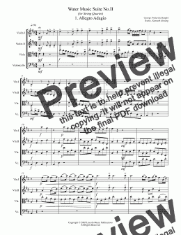 page one of Handel - Water Music Suite No. II Movements 1-5 (for String Quartet)