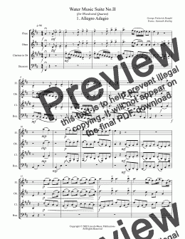 page one of Handel - Water Music Suite No. II Movements 1-5 (for Woodwind Quartet)