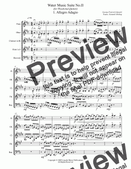 page one of Handel - Water Music Suite No. II Movements 1-5 (for Woodwind Quintet)