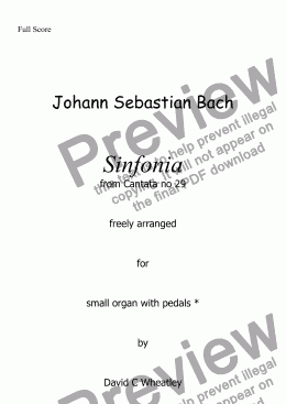 page one of Bach - Sinfonia from Cantata no 29 for small organ