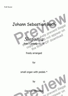 page one of Bach - Sinfonia from Cantata no 29 for small organ