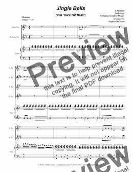 page one of Jingle Bells (with "Deck The Halls") (for Saxophone Quartet and Piano)