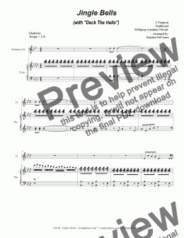 page one of Jingle Bells (with "Deck The Halls") (Duet for Flute and Bb-Clarinet)