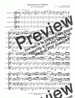 page one of Bizet - Selections from CARMEN (for Clarinet Quartet)