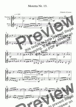 page one of Motetta Nr. 13. for trumpet and horn