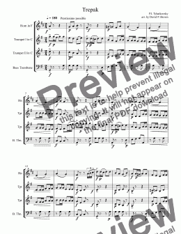 page one of Trepak for Brass Quartet