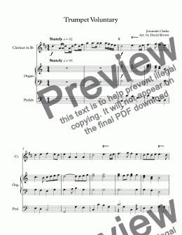 page one of Trumpet Voluntary for Clarinet Solo (in Bb)