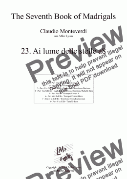 page one of Brass Octet - Monteverdi Madrigals Book 7 - 23. Ai lume delle stelle a8