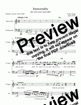 page one of Immortality (for solo tenor and cello) - Score and parts