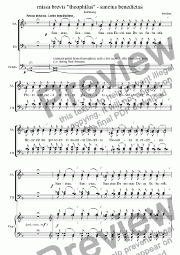 page one of missa brevis "theophilus" - sanctus benedictus  (choir SATB + keyboard)