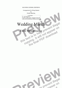 page one of MENDELSSOHN, F.- Wedding March - arr. for String Quartet by Gerald Manning