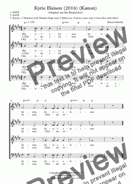 page one of Kyrie Eleison (2016) for SATB choir by Simon Peberdy