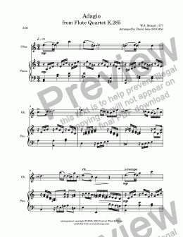 page one of Adagio from Flute Quartet K.285 (oboe & piano)