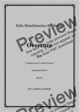 page one of Mendelssohn - Overture from "A Midsummer's Night Dream" - piano 4 hands