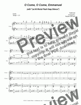 page one of O Come, O Come, Emmanuel (with "Let All Mortal Flesh Keep Silence") (Duet for C-Instruments)