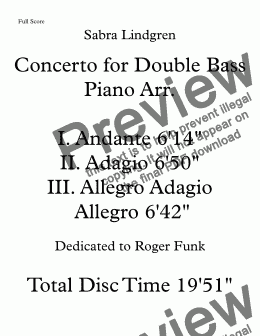 page one of Concerto for Double Bass II. Adagio Piano Arr.