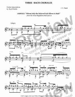 page one of 3 Bach Chorales (for solo classical guitar) 3pp