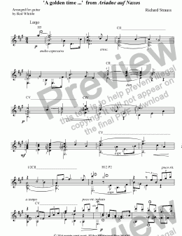 page one of 'A golden time ...' from Ariadne auf Naxos  (for solo classical guitar)  2 pp